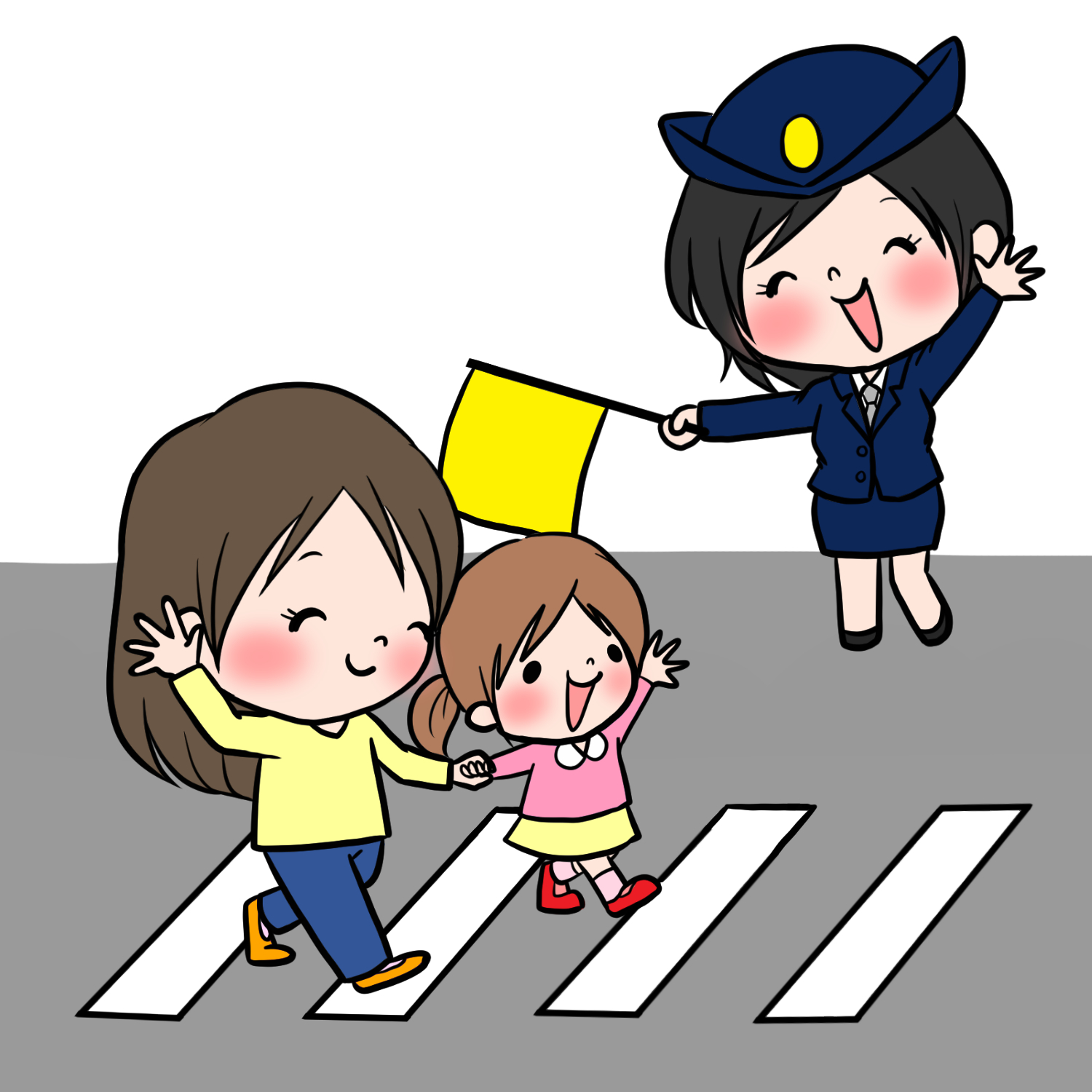 横断歩道を渡る親子